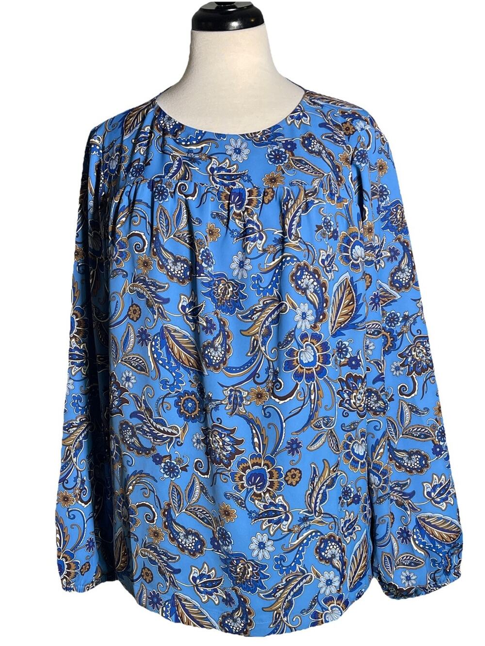 J.Jill Top Medium Blue Teal Polyester Floral Tunic